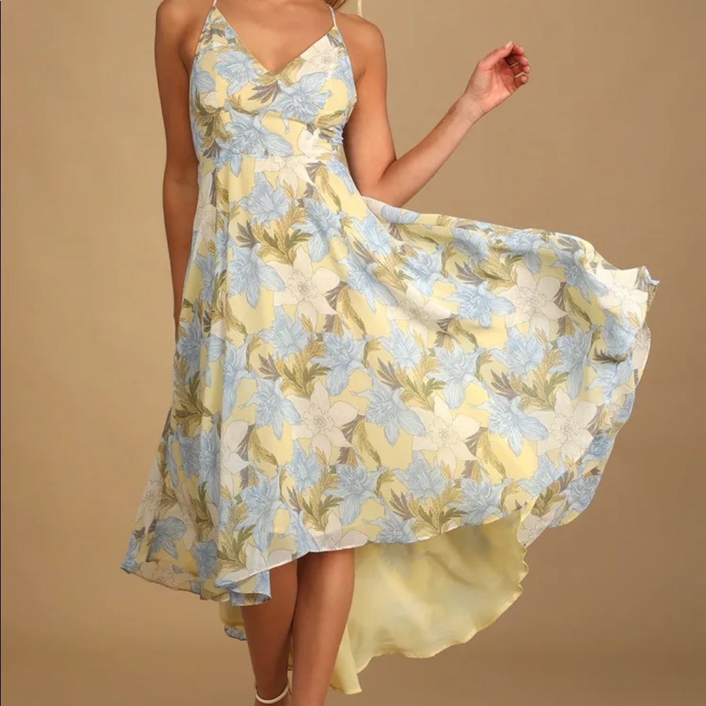Be with me yellow floral print Lulus dress